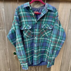 Vintage High Sierra Wool Quilted Shirt Men's L Plaid, Lined, Korea 80s